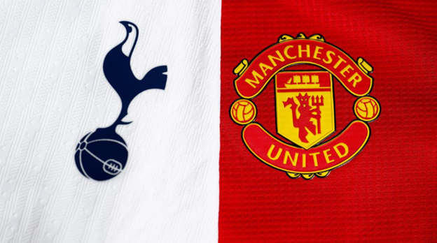 club crests of Tottenham Hotspur and Manchester United
